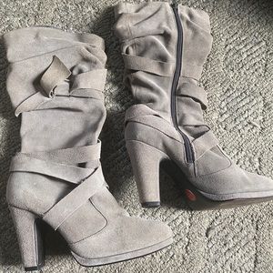 Zara women high heel gray leather boots size 39